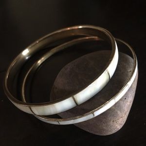 Vintage rare Mother of pearl brass bracelet set